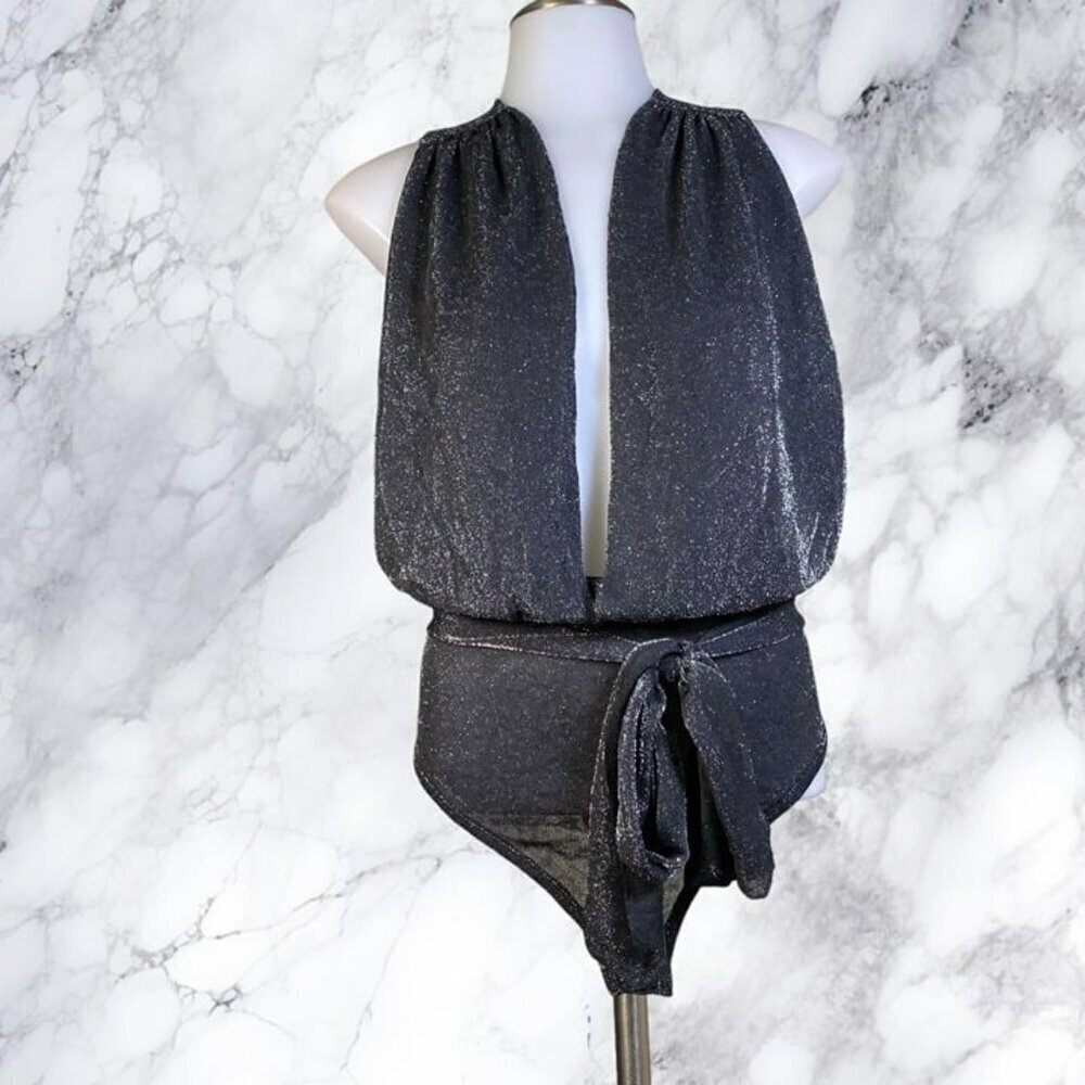 Superdown Priya Cross Back Bodysuit - Black Metallic - Picture 5 of 12
